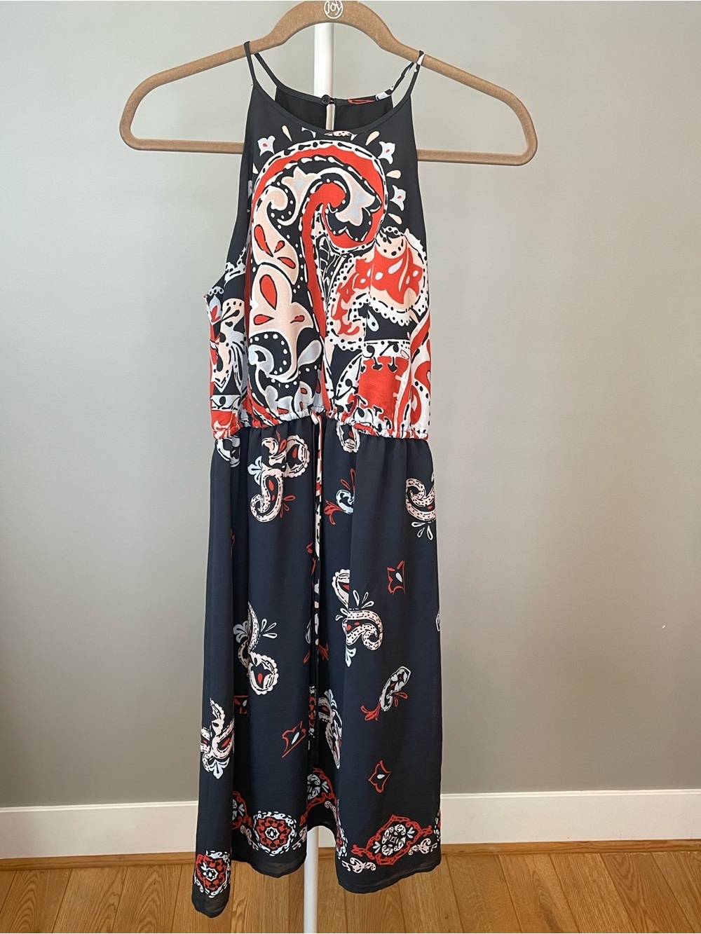 LOFT Black Dress with Subtle Red Paisley Accents - Size SP
